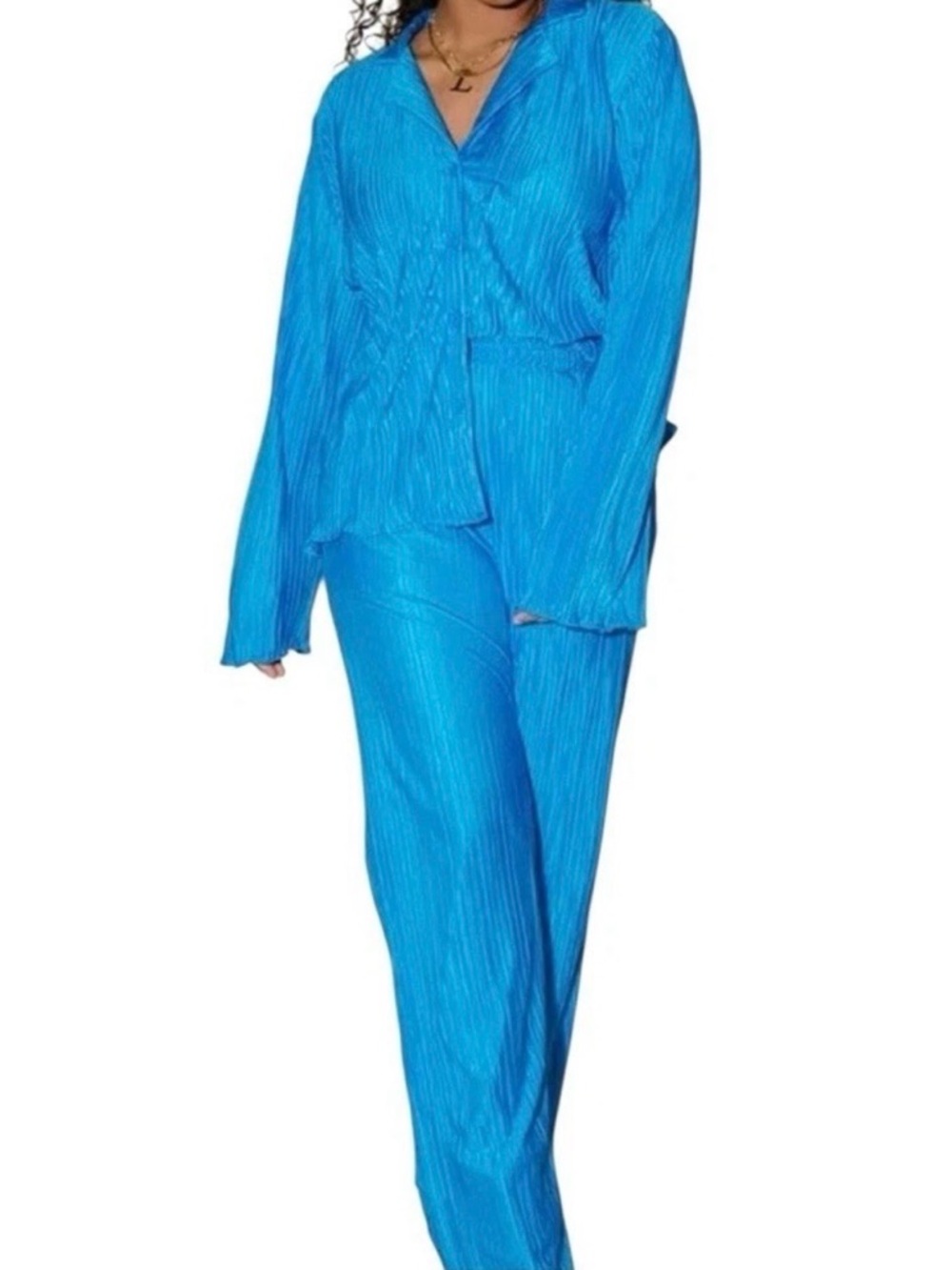 Dressed in LALA Electric Blue Plisse Set